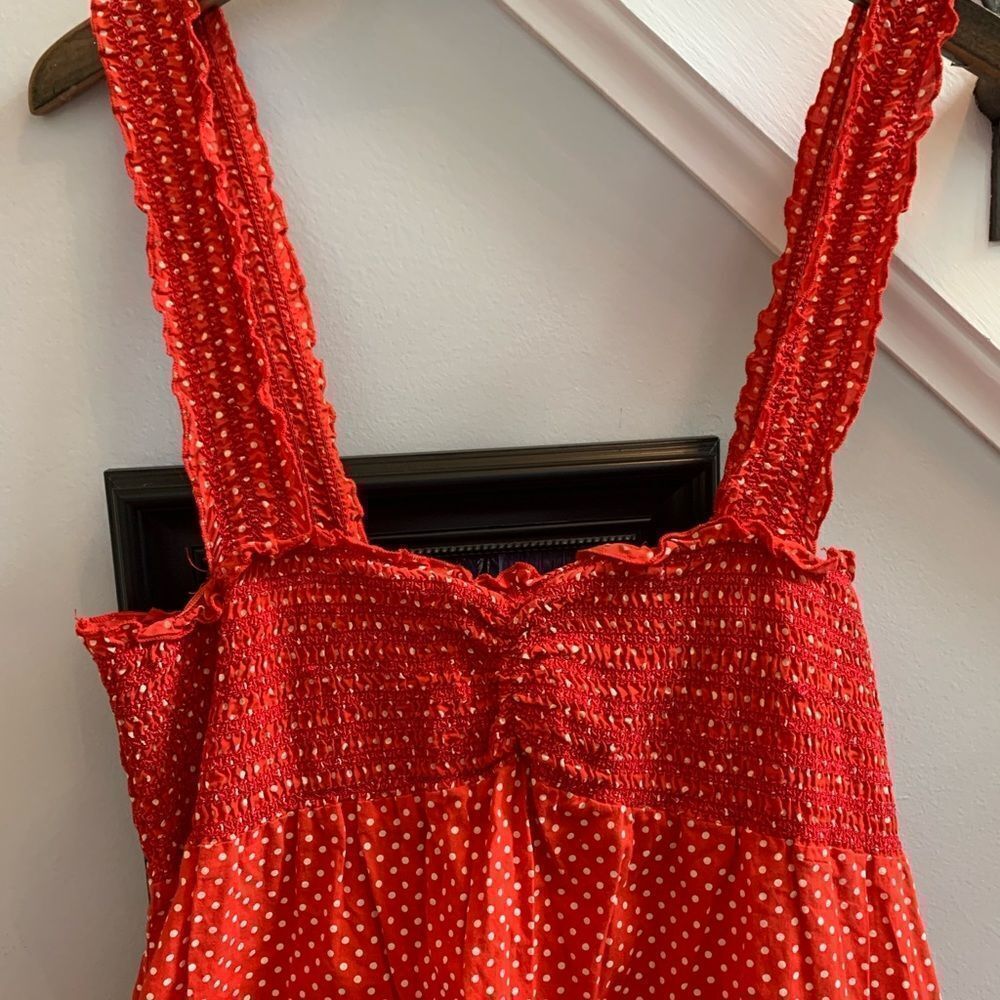 Vintage Red Polka Dot Smocked Sun Dress sz L